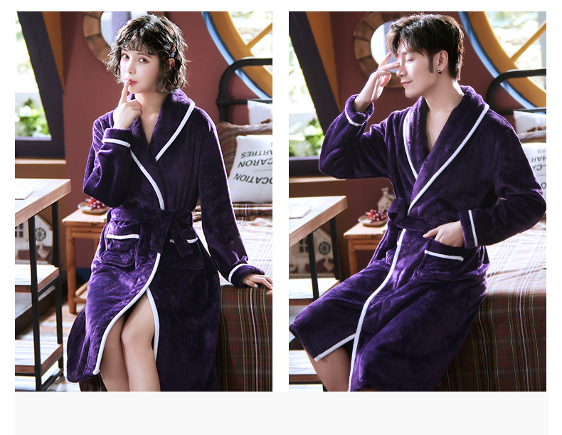 Autumn/Winter Long nightgown women's Flannel Couple bathrobe Men's thick coral velvet large size yukata thermal pajamas thumbnail