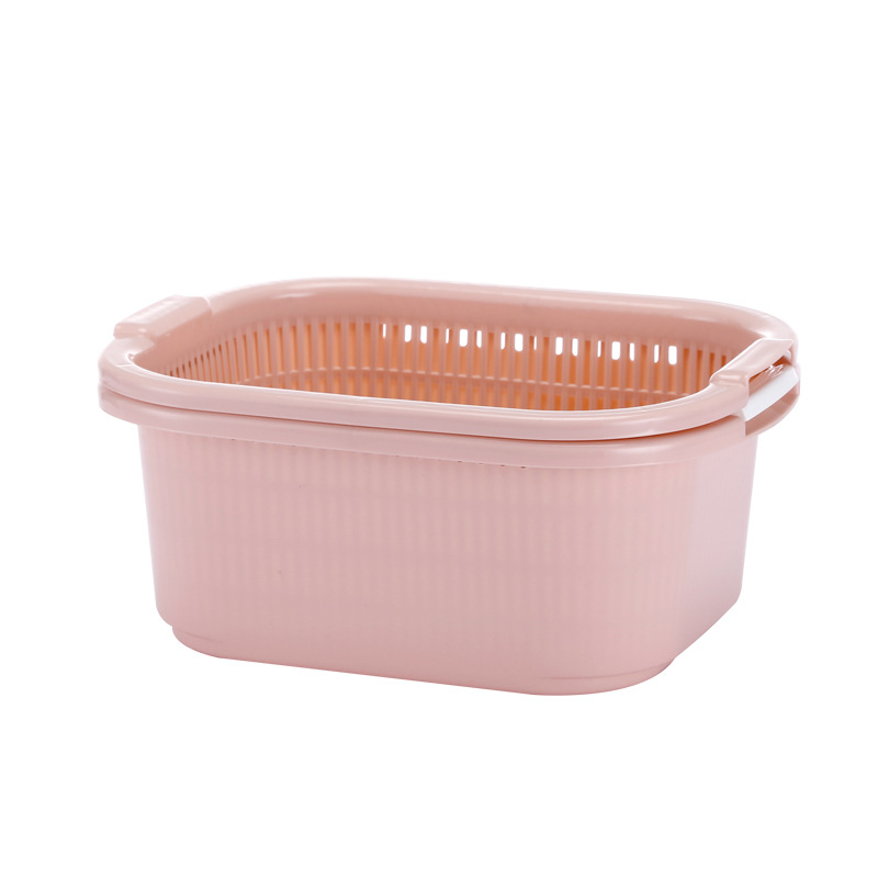 Double Plastic Washing Basin Drain Basket Kitchen Washing Basket Fruit Basket Fruit Tray Household Fruit Basin Can Be Stacked Item Picture