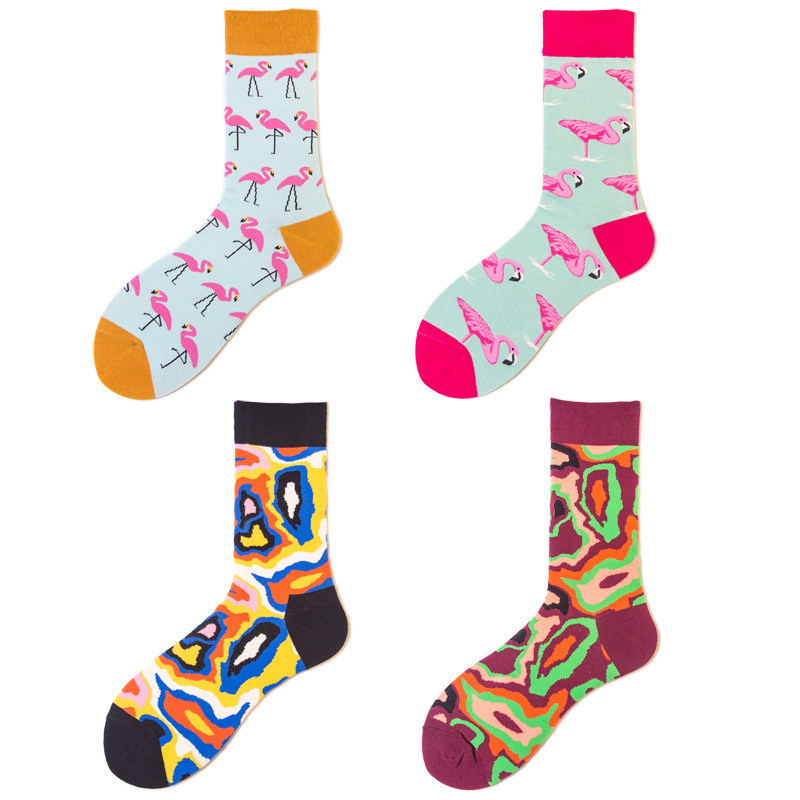 Cross Border Tide Socks Men's Mid-Tube Socks Animal Leopard Print Abstract Painting Tide Brand Ins Adult Men's Pure Cotton Socks Manufacturers Wholesale