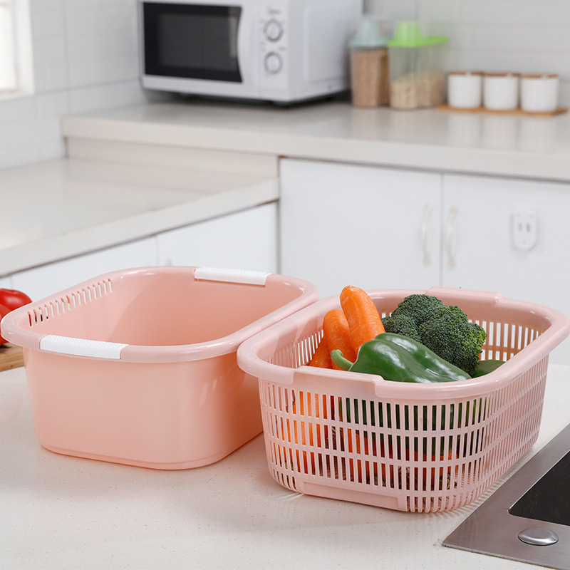 Double Plastic Washing Basin Drain Basket Kitchen Washing Basket Fruit Basket Fruit Tray Household Fruit Basin Can Be Stacked Application Scenario