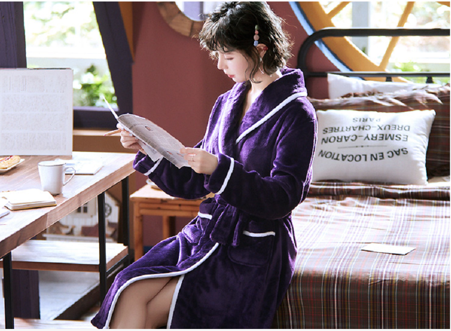 Autumn/Winter Long nightgown women's Flannel Couple bathrobe Men's thick coral velvet large size yukata thermal pajamas thumbnail