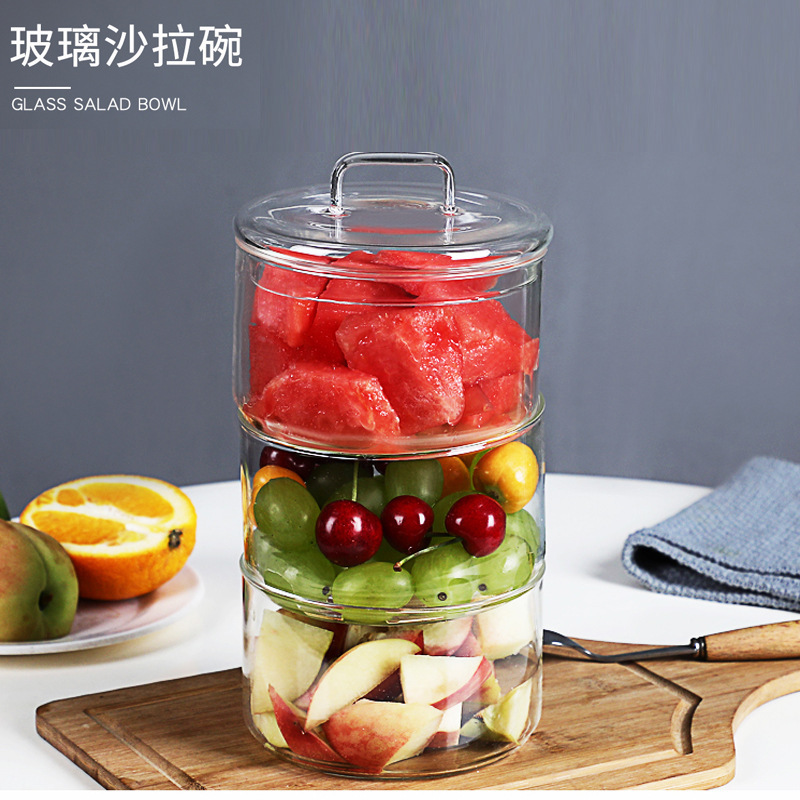 耐热玻璃碗透明带盖水果甜品糖果零食储物收纳罐儿童沙拉碗