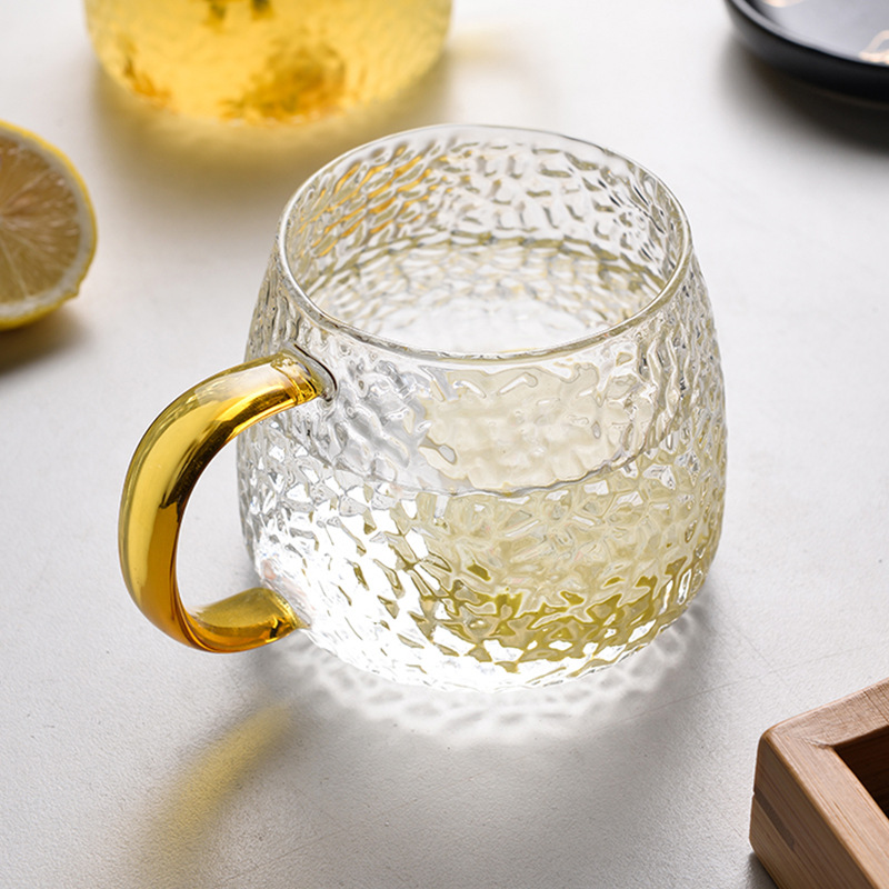 高硼硅带把玻璃杯锤纹杯 家用果汁牛奶杯耐高温玻璃杯子茶具