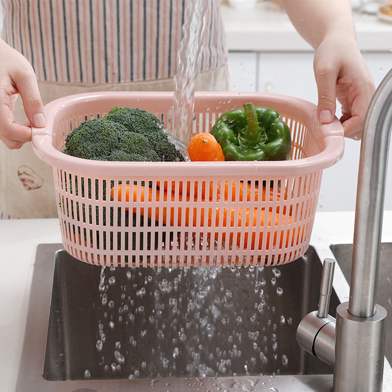 Double Plastic Washing Basin Drain Basket Kitchen Washing Basket Fruit Basket Fruit Tray Household Fruit Basin Can Be Stacked Specification drawing