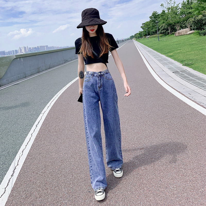 High-waisted wide-leg jeans for women, spring and autumn thin style, new loose drape, floor-hugging, slimming straight-leg pants Application Scenario