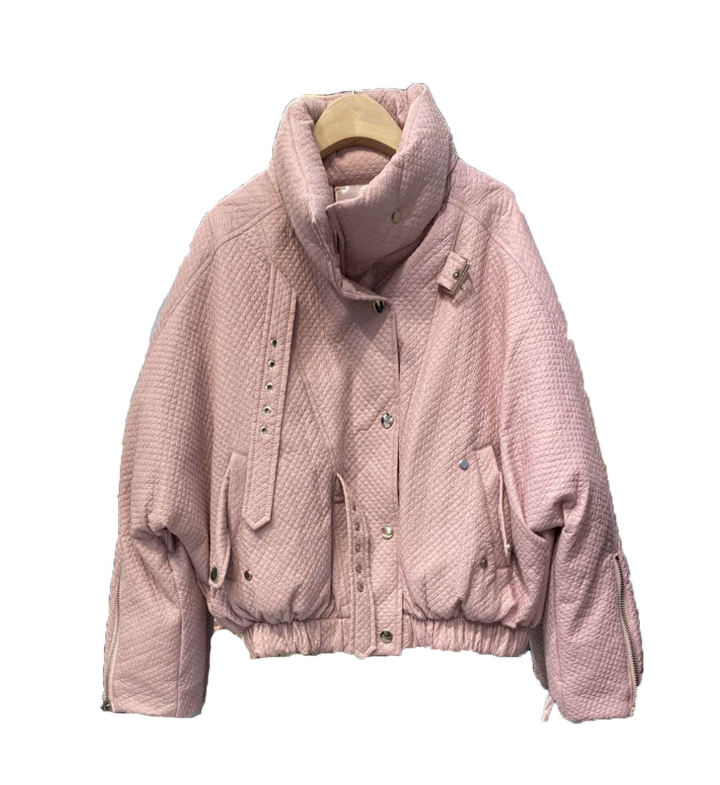 The new winter style of fluffy 90-down white duck down short down jacket, women's loose stand-up collar motorcycle jacket, is trendy Item Picture