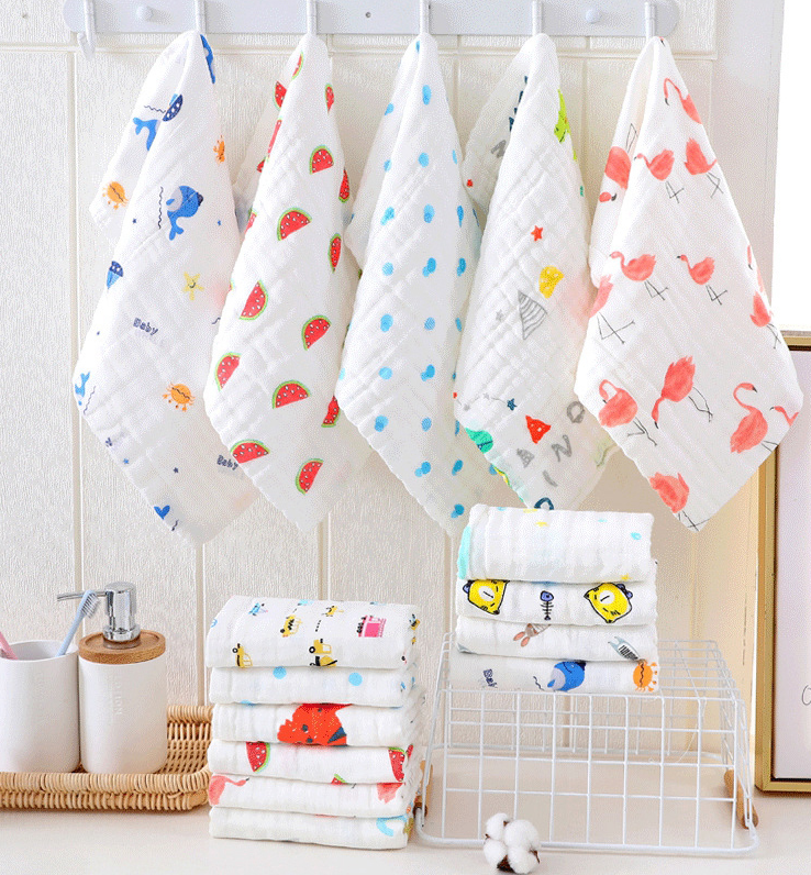 Children's towel, pure cotton face wash, household absorbent and non-shedding small square towel, baby, all-cotton gauze fabric, cute for both men and women