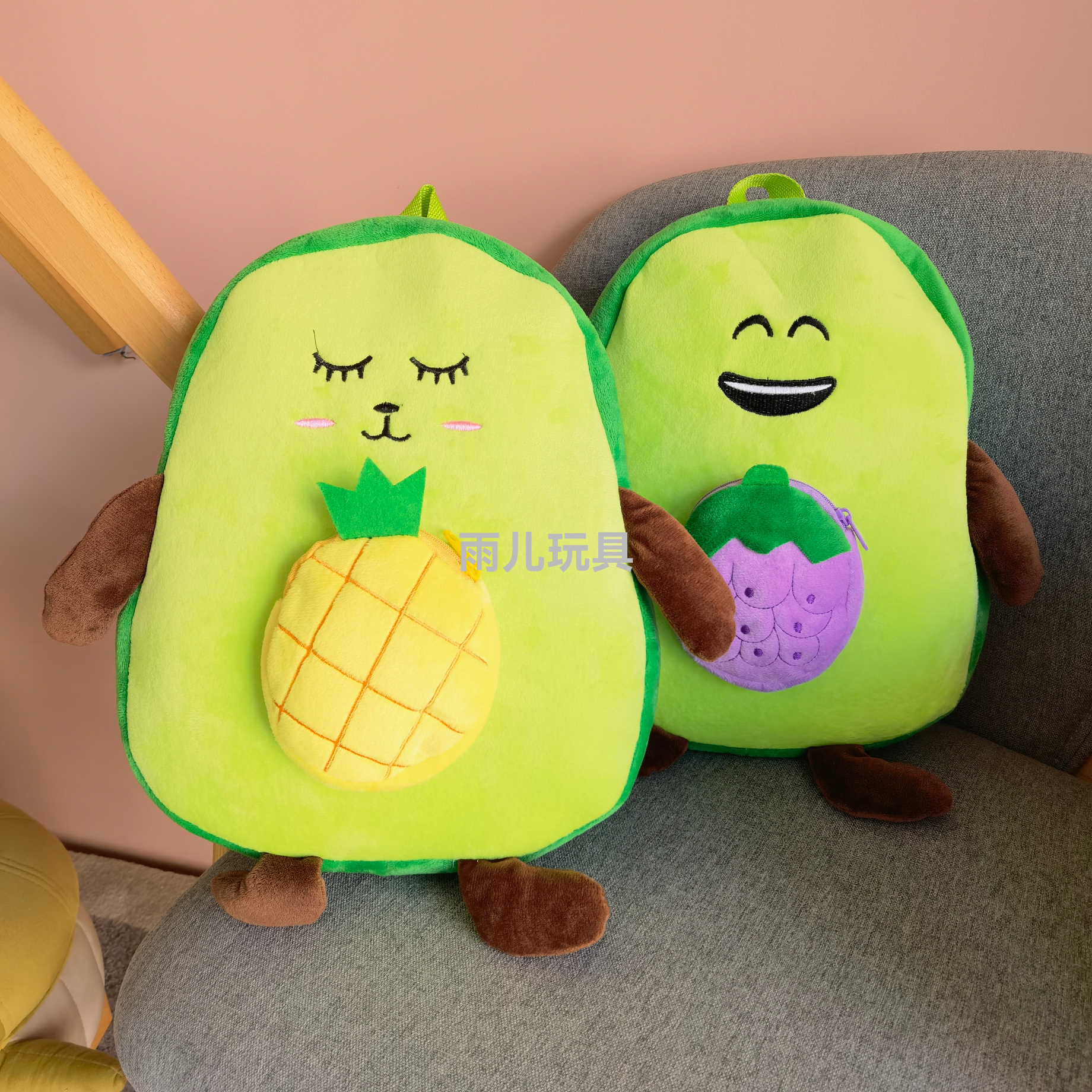 Plush toy schoolbag, avocado schoolbag, fruit wallet, avocado schoolbag, backpack, children's cartoon schoolbag details Picture