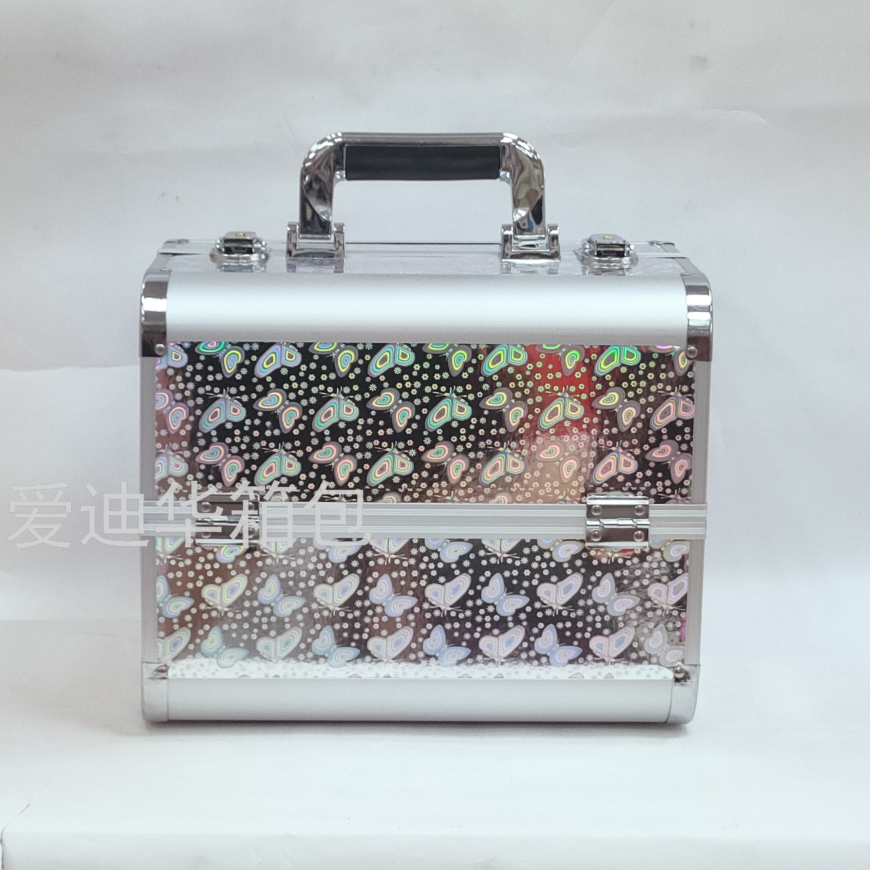 Aidihua 2021 New Butterfly Double Opening Box for Beauty, ear-picking and Makeup, large-capacity silver Aluminum makeup Aluminum case details Picture