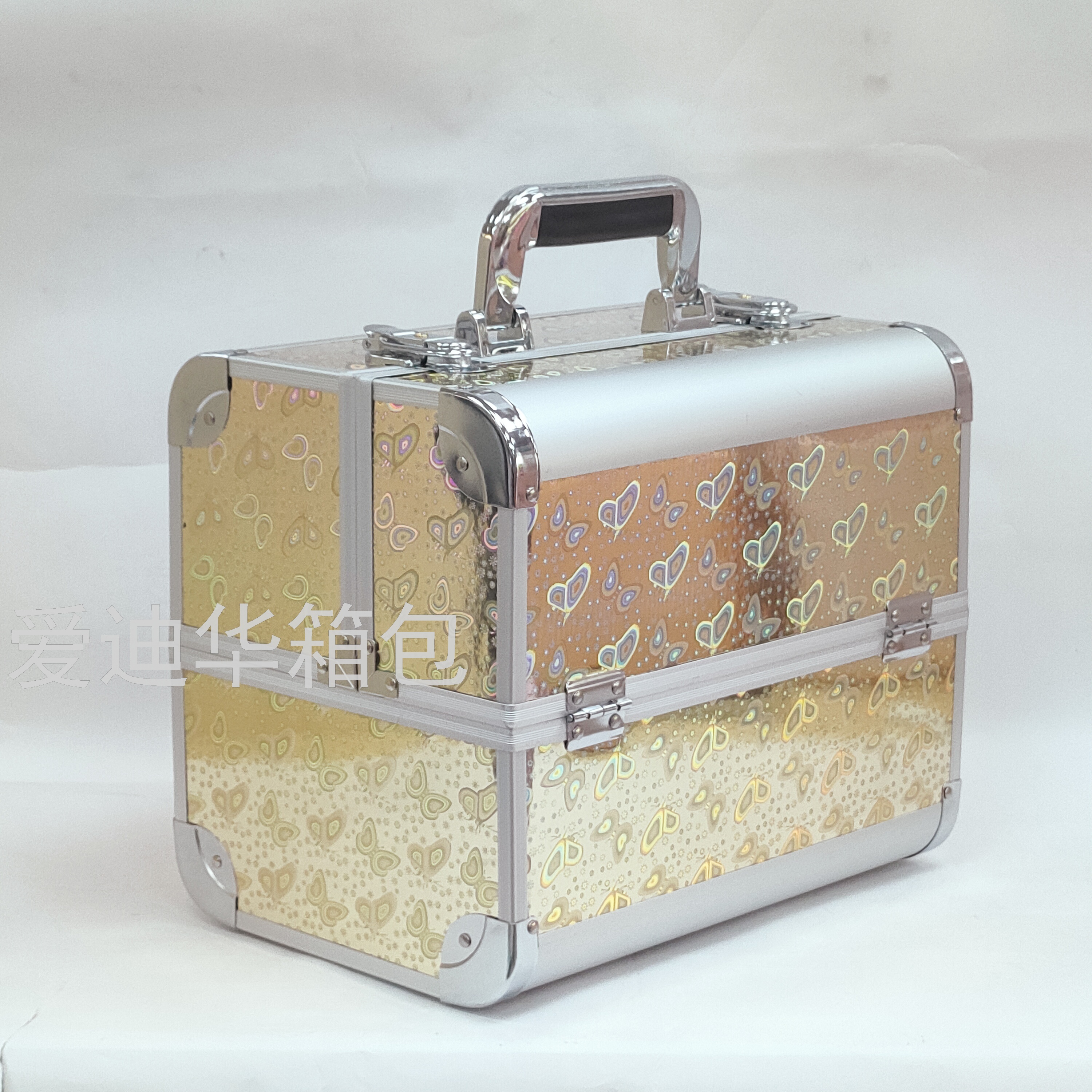 Aidihua 2021 New Butterfly Double Opening Box for Beauty, ear-picking and Makeup, large-capacity silver Aluminum makeup Aluminum case Item Picture