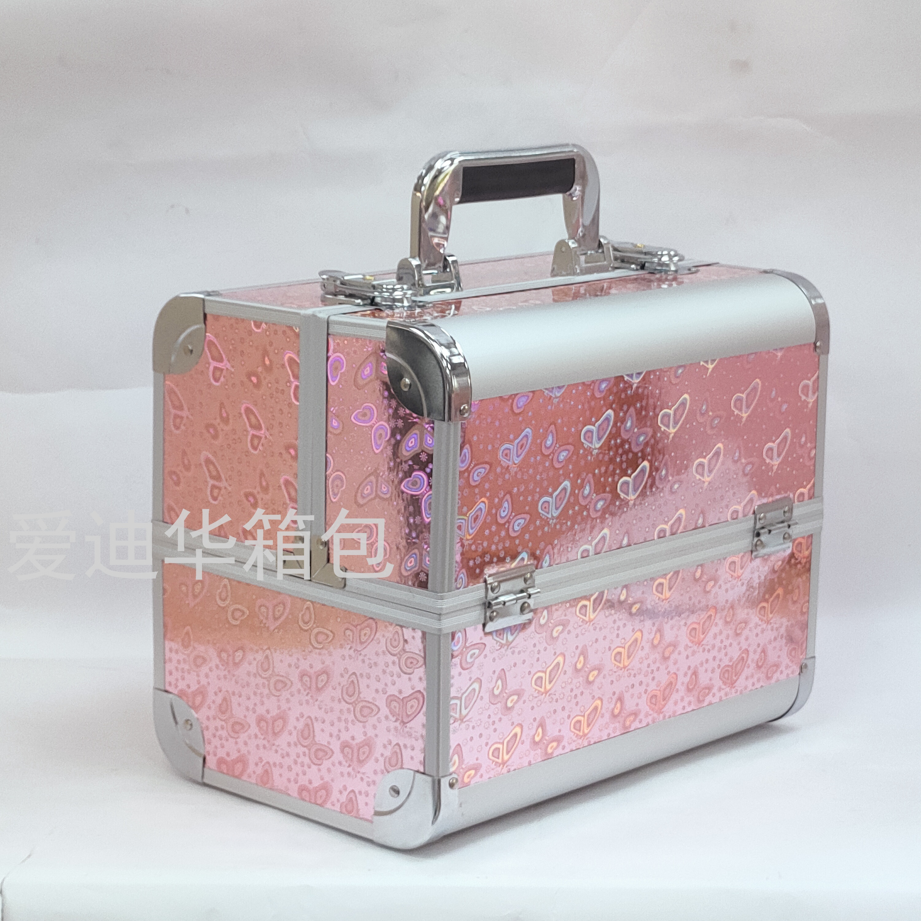 Aidihua 2021 New Butterfly Double Opening Box for Beauty, ear-picking and Makeup, large-capacity silver Aluminum makeup Aluminum case Specification image