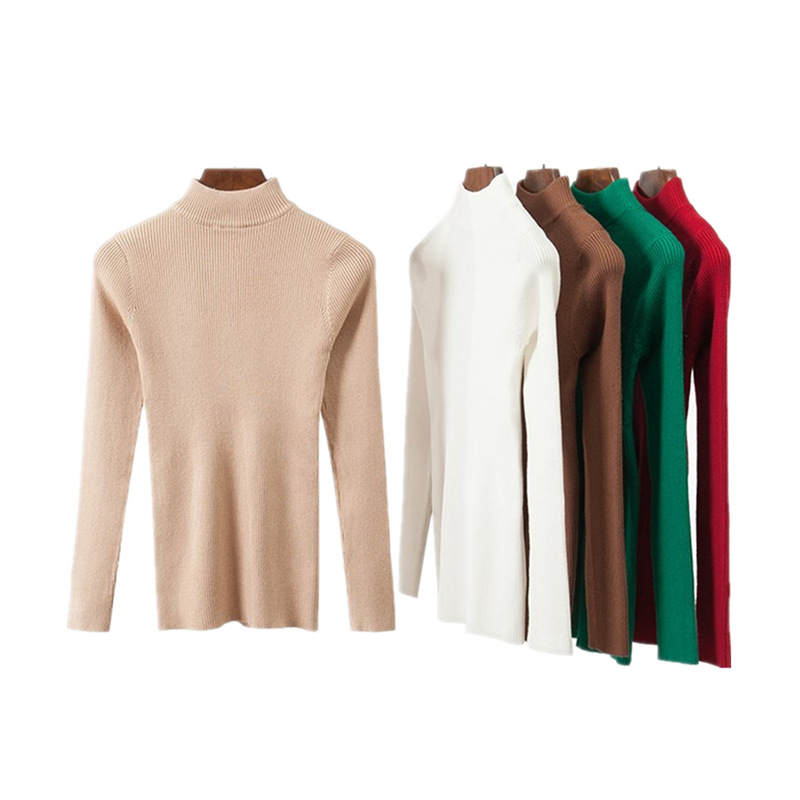 New solid-color innerwear for autumn and winter Korean style, semi-high neck pullover women's sweater, long-sleeved tight knitted base layer Item Picture