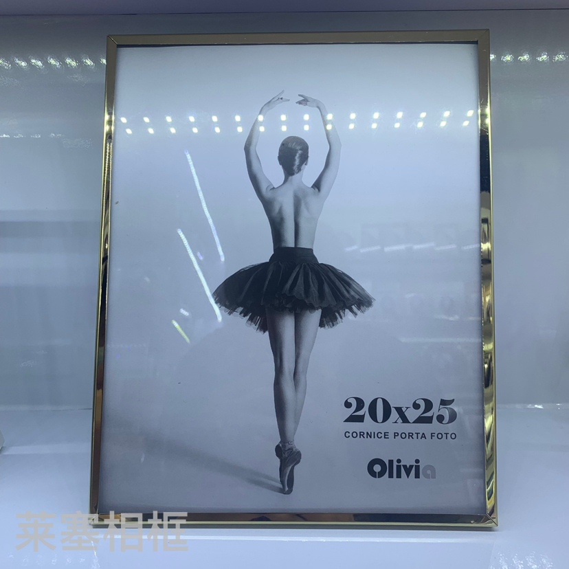 Small flat, fine-edged golden stainless steel glass with velvet backplate photo display, home decoration gift, metal photo frame Item Picture