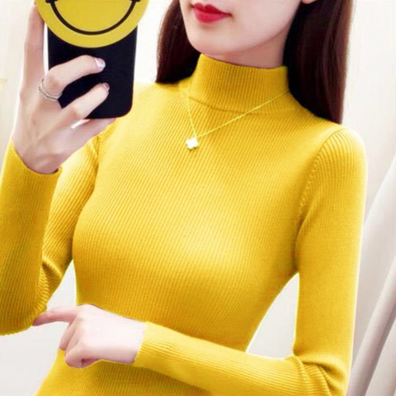 New solid-color innerwear for autumn and winter Korean style, semi-high neck pullover women's sweater, long-sleeved tight knitted base layer Application Scenario