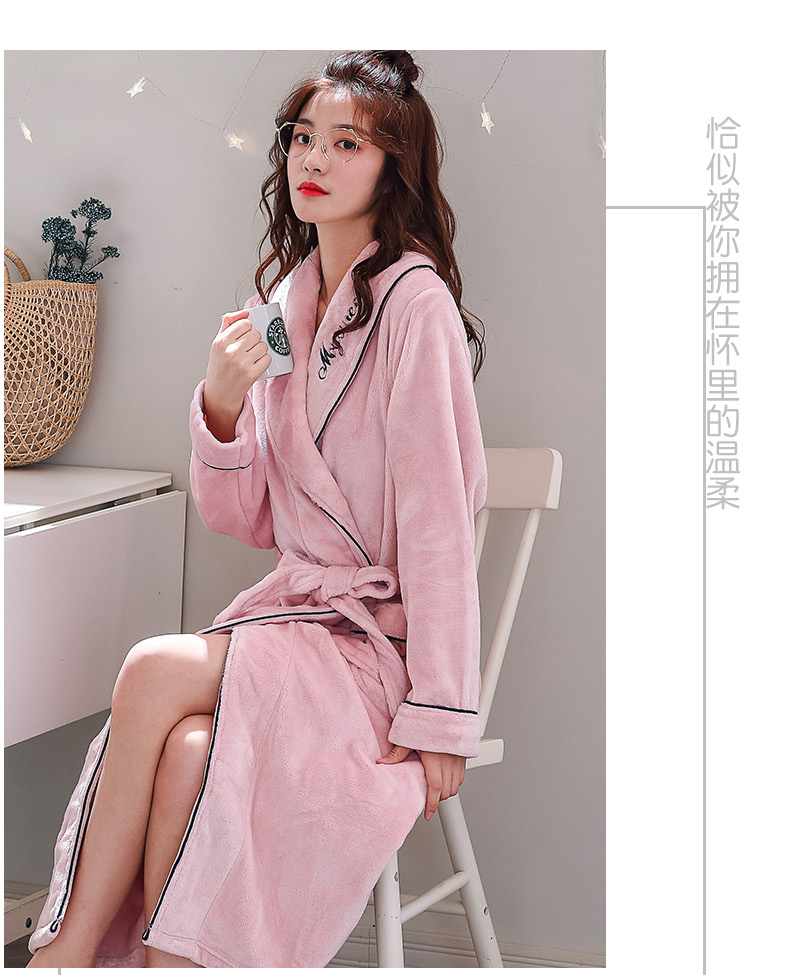 Men's Fall/Winter Thick Flannel Long And Fleece Thermal Bathrobe Men's Winter Coral Fleece Pajamas Plus Size details Picture