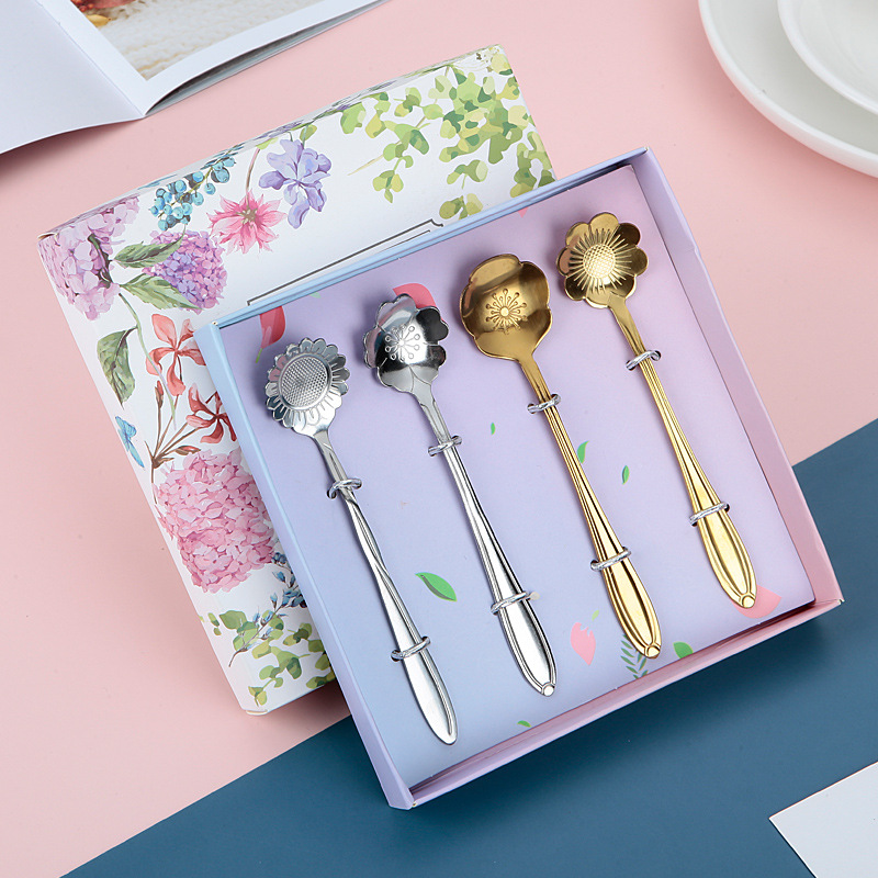 Creative stainless steel cherry blossom spoon, long-handled petal stirring spoon, Ins-style golden rose spoon, wedding hand-mixed gift wholesale Item Picture