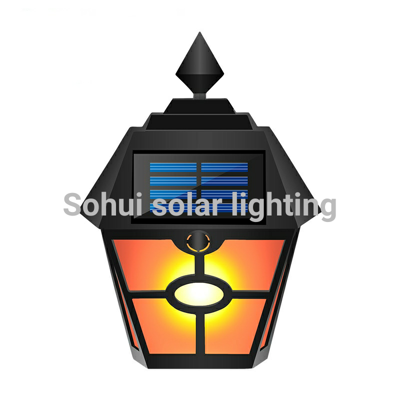 太阳能火焰灯复古六角窗格灯仿真动态火焰户外庭院花园别墅景观灯