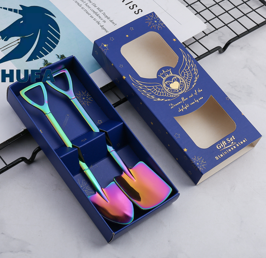 304 stainless steel wing spoon and fork, creative coffee dessert spoon, fruit fork, fruit spoon, pink gift box set, spoon, coffee stirring spoon set, ice cream spoon set, tableware set