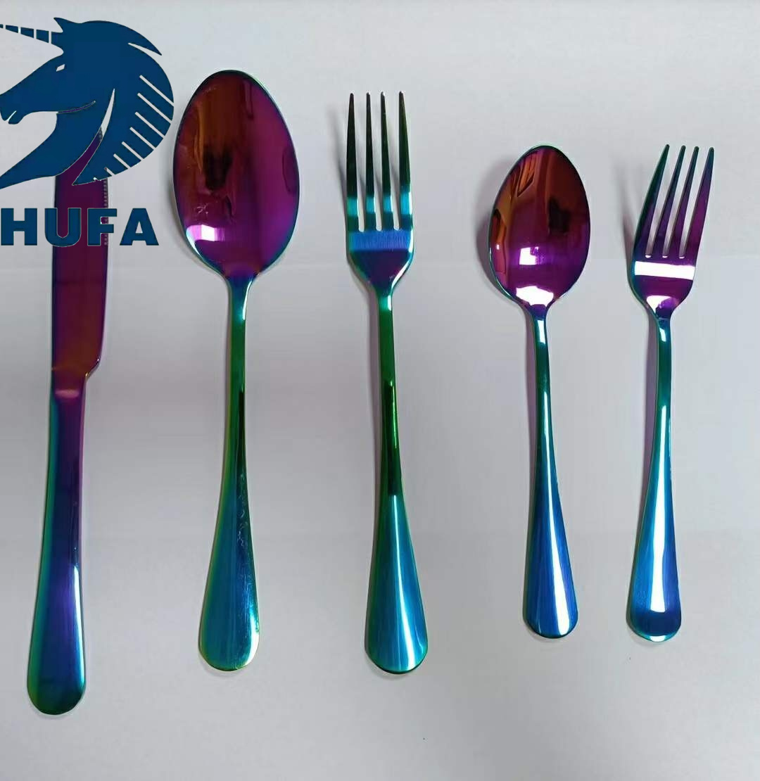 Cross-border stainless steel tableware knife, fork and spoon set, titanium-coated knife, fork and spoon 4-piece set, stainless steel tableware knife, fork and spoon creative kitchenware tableware, stainless steel surface mirror-polished tableware set, creative set