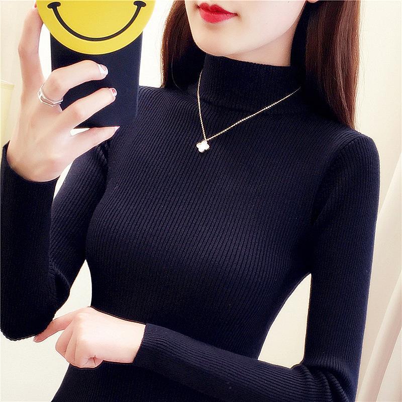 New solid-color innerwear for autumn and winter Korean style, semi-high neck pullover women's sweater, long-sleeved tight knitted base layer Specification image