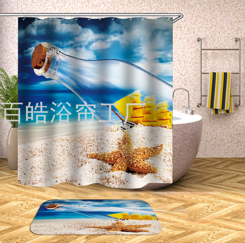 Baihao digital polyester bathroom shower curtain waterproof cloth toilet curtain anti-mold curtain door curtain partition curtain shower curtain thumbnail