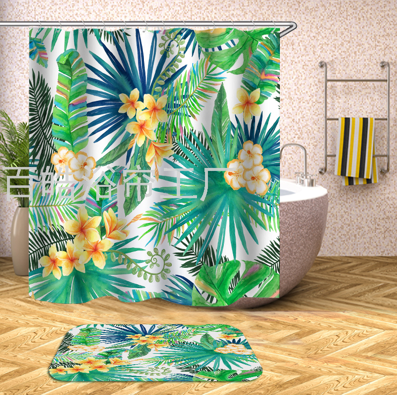 Baihao digital polyester bathroom shower curtain waterproof cloth toilet curtain anti-mold curtain door curtain partition curtain shower curtain Application Scenario