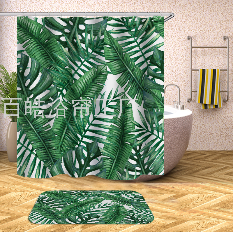 Baihao digital polyester bathroom shower curtain waterproof cloth toilet curtain anti-mold curtain door curtain partition curtain shower curtain details Picture