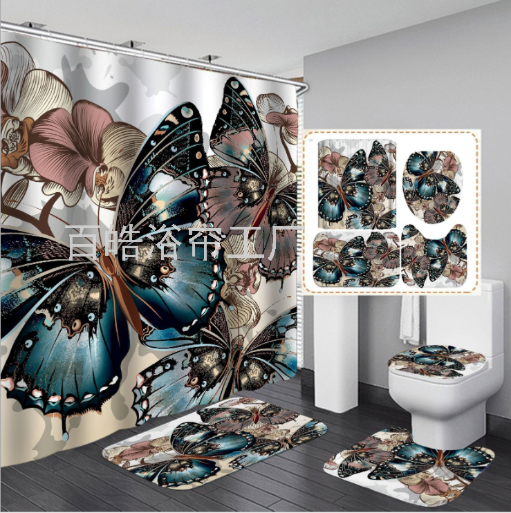 Baihao digital polyester bathroom shower curtain waterproof cloth toilet curtain anti-mold curtain door curtain partition curtain shower curtain thumbnail