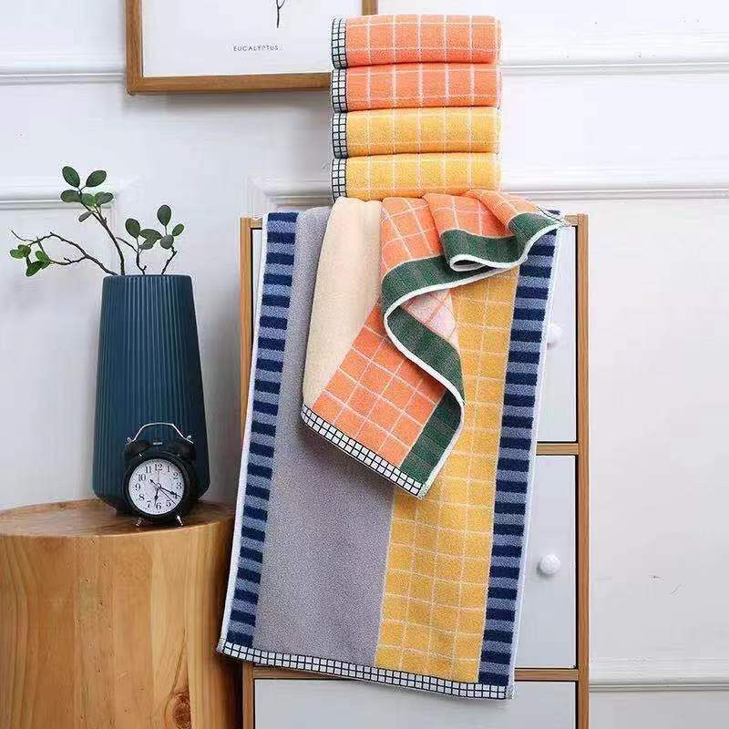 Cotton towel is soft and absorbent. Student adult face wipe face towel bath grid