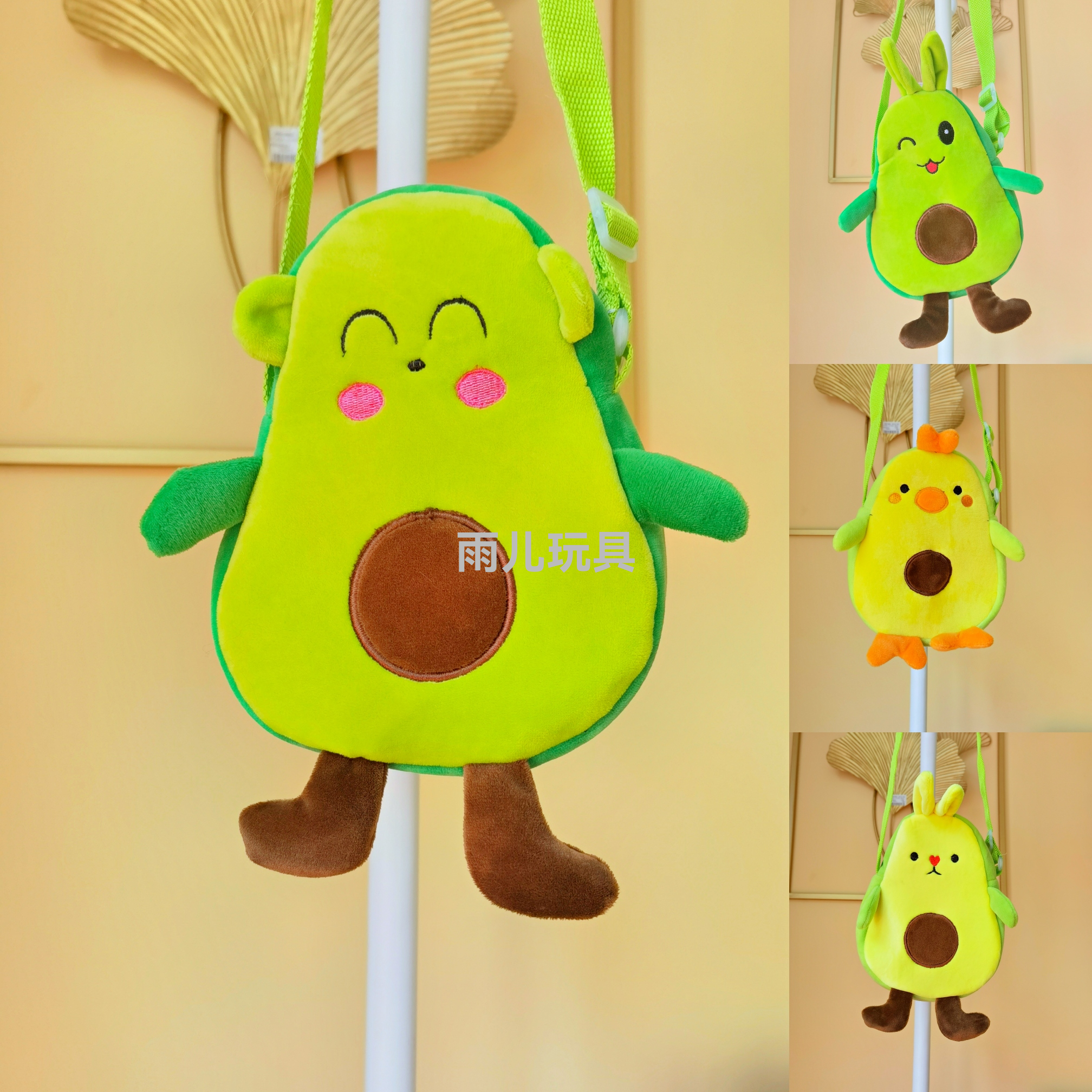 Plush avocado crossbody bag for women, cute coin purse, cartoon plush crossbody small bag, avocado crossbody bag details Picture