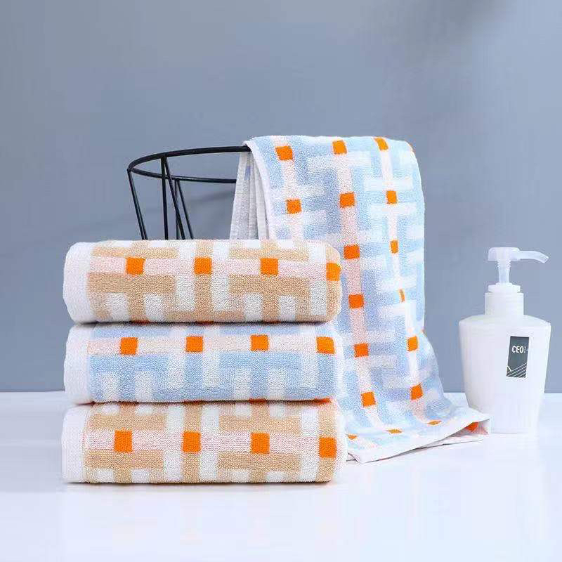 Towel cotton adult face wash bath household cotton face towel men and women soft absorbent orange check