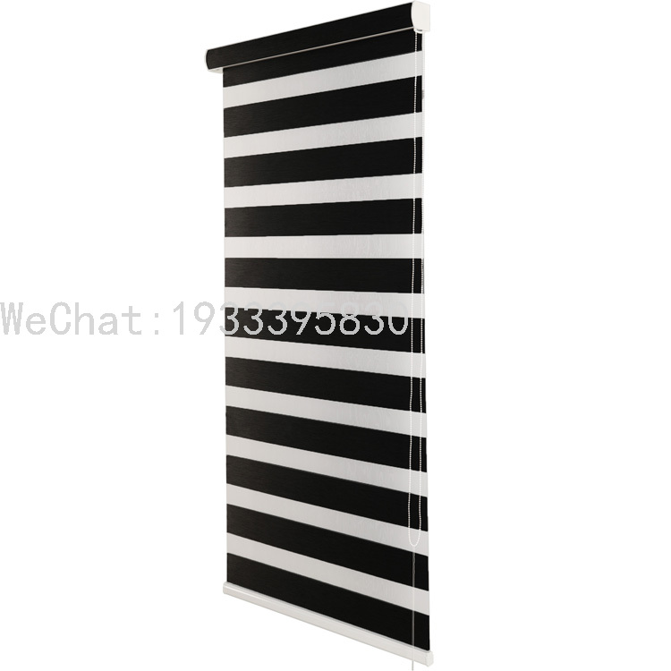 Day and night curtains, soft gauze curtains, roller blinds, office and meeting room dimming curtains, lifting double-layer blinds, blackout black details Picture