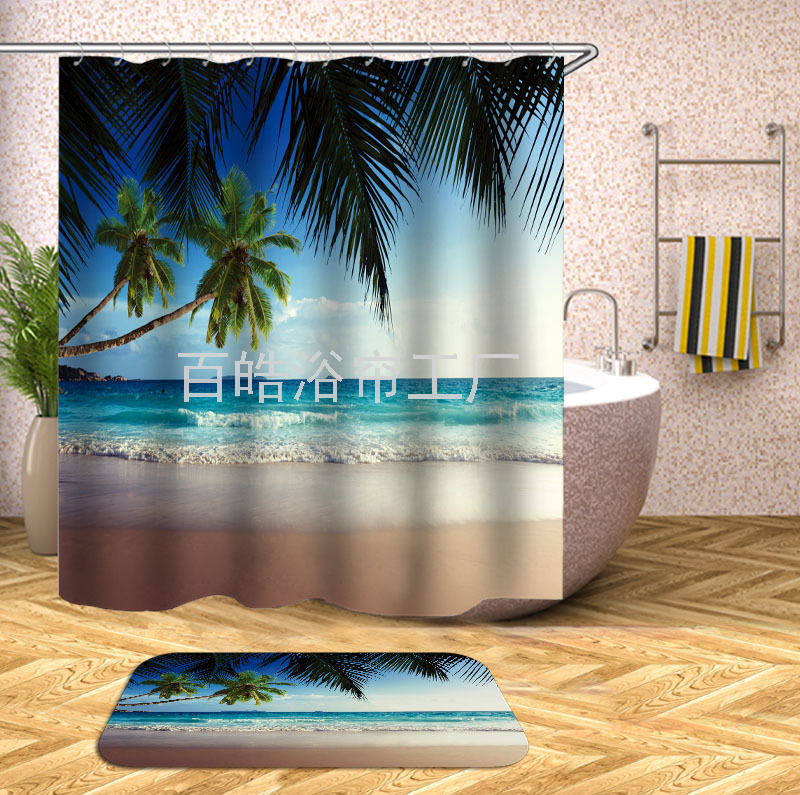 Baihao digital polyester bathroom shower curtain waterproof cloth toilet curtain anti-mold curtain door curtain partition curtain shower curtain thumbnail