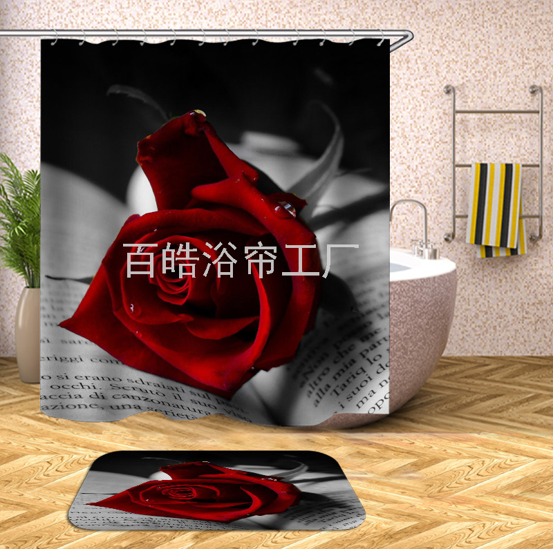 Baihao digital polyester bathroom shower curtain waterproof cloth toilet curtain anti-mold curtain door curtain partition curtain shower curtain thumbnail