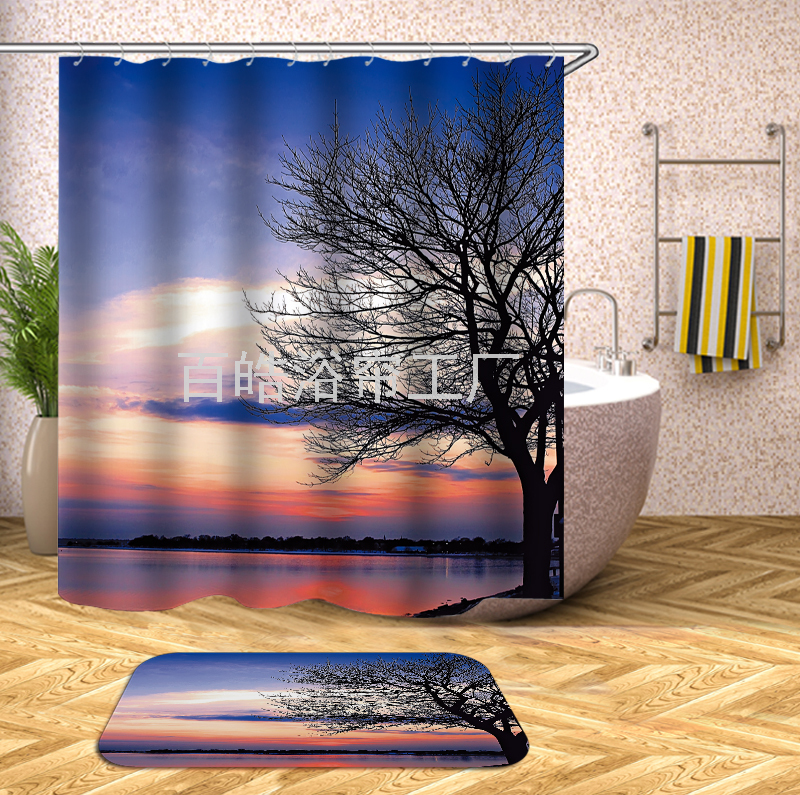 Baihao digital polyester bathroom shower curtain waterproof cloth toilet curtain anti-mold curtain door curtain partition curtain shower curtain thumbnail