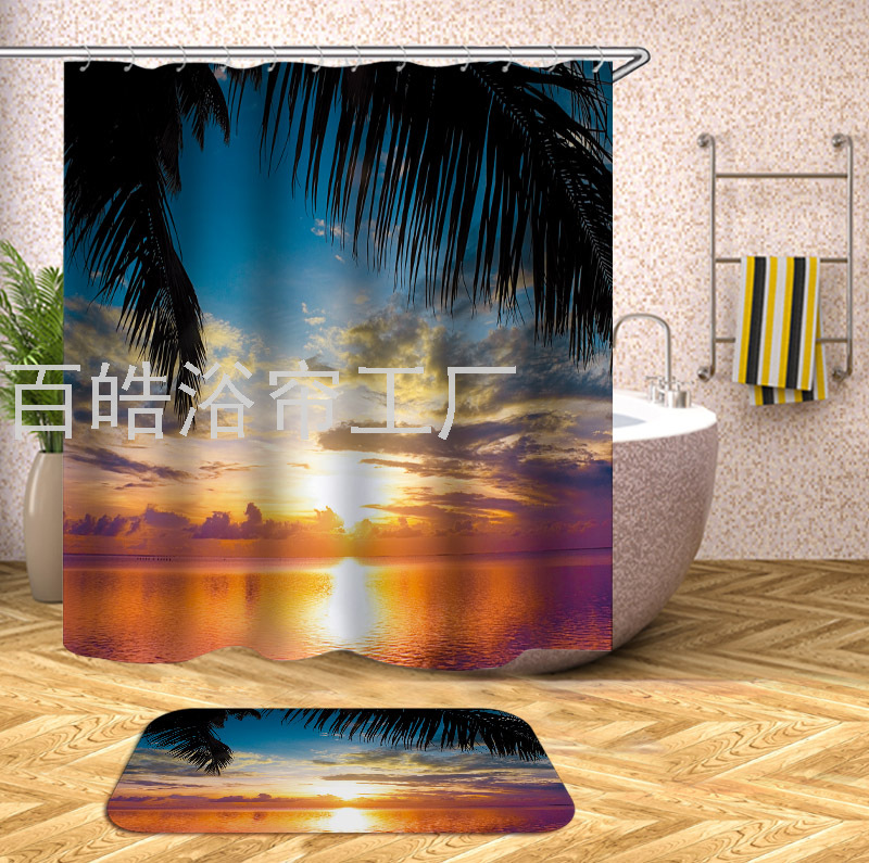 Baihao digital polyester bathroom shower curtain waterproof cloth toilet curtain anti-mold curtain door curtain partition curtain shower curtain thumbnail