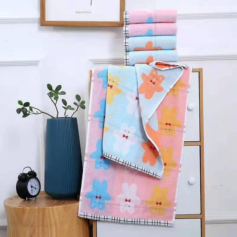 35*75 big cartoon towel pure cotton absorbent household hair men and women soft cute cartoon face fish bear thumbnail
