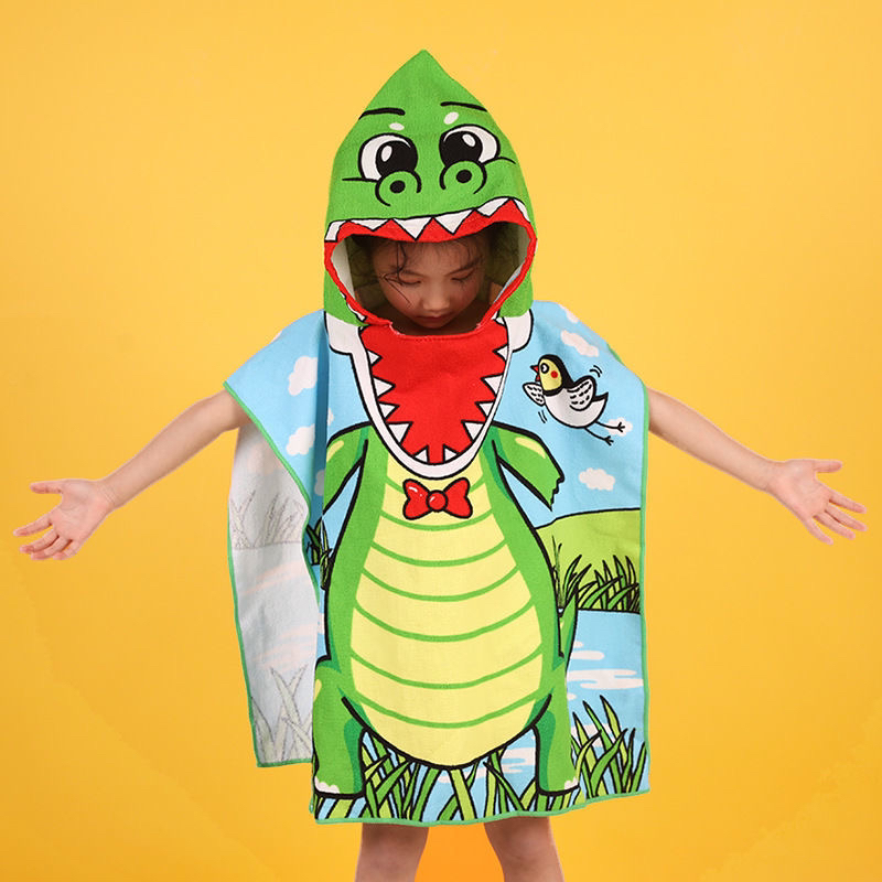 夏季儿童浴巾沙滩巾斗篷男女宝宝连帽浴袍卡通印花可穿浴巾