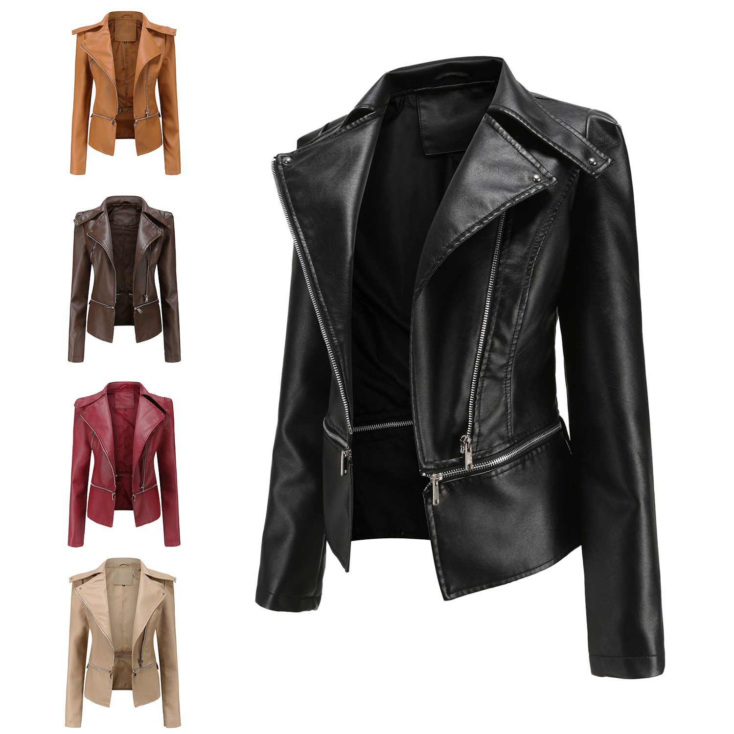 Cross-border women's clothing European-sized new leather jacket for women with detachable hem, spring and autumn coat, women's fashion casual jacket 2021
