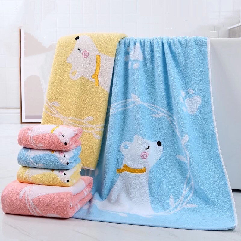 浴巾纯棉大毛巾北极熊卡通绣花70X140cm脚印2021新款