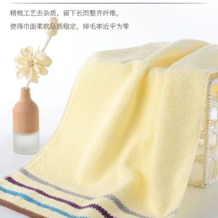 A good product of pure cotton household face towel with strong water absorption and no shedding. Striped plain color return gift face towel details Picture