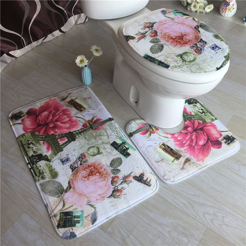 3D Ocean Dolphin Anti-slip Absorbent Floor mat Carpet Flannel three-piece set Toilet floor mat Bathroom anti-slip mat Application Scenario