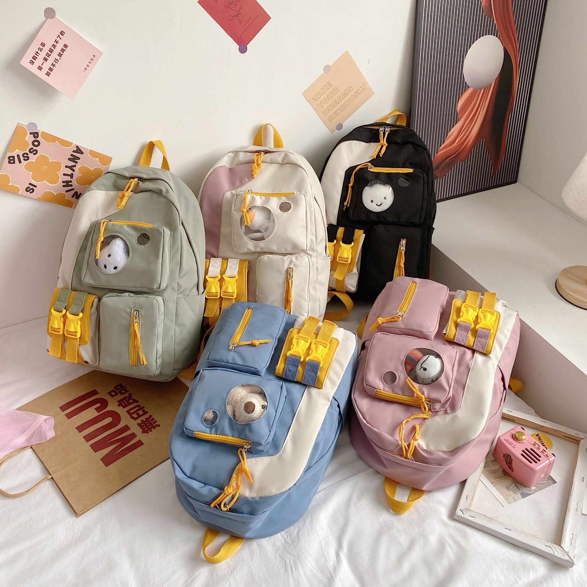 New 2021 middle school students cute school style Oxford fabric waterproof student backpack