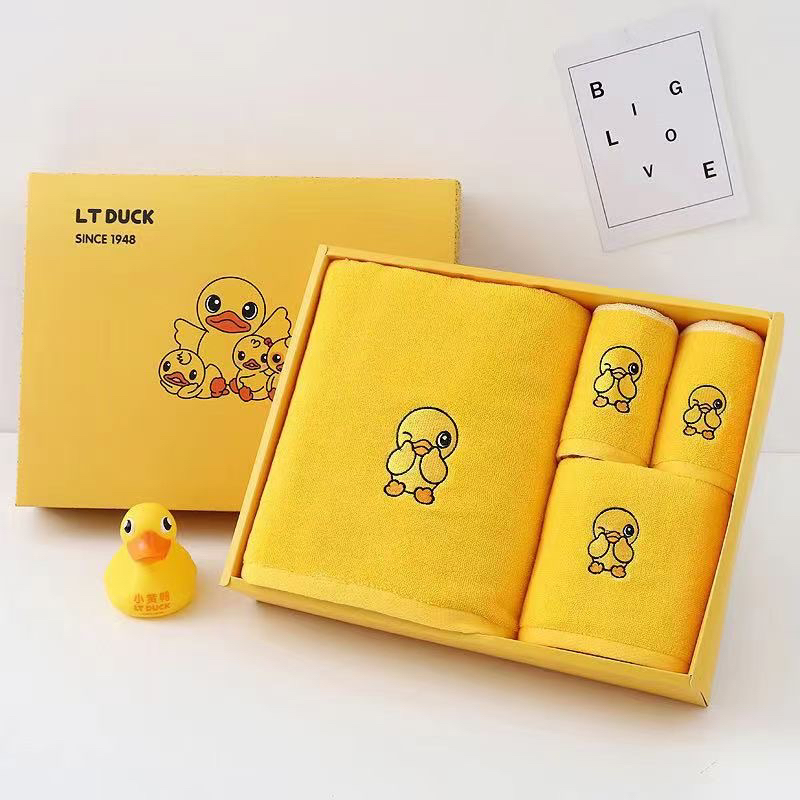 LTDUCK pequeño pato amarillo toalla de baño para niños toalla de algodón caja de 4 piezas caja de regalo suave absorbente para hombres y mujeres hogar details Picture