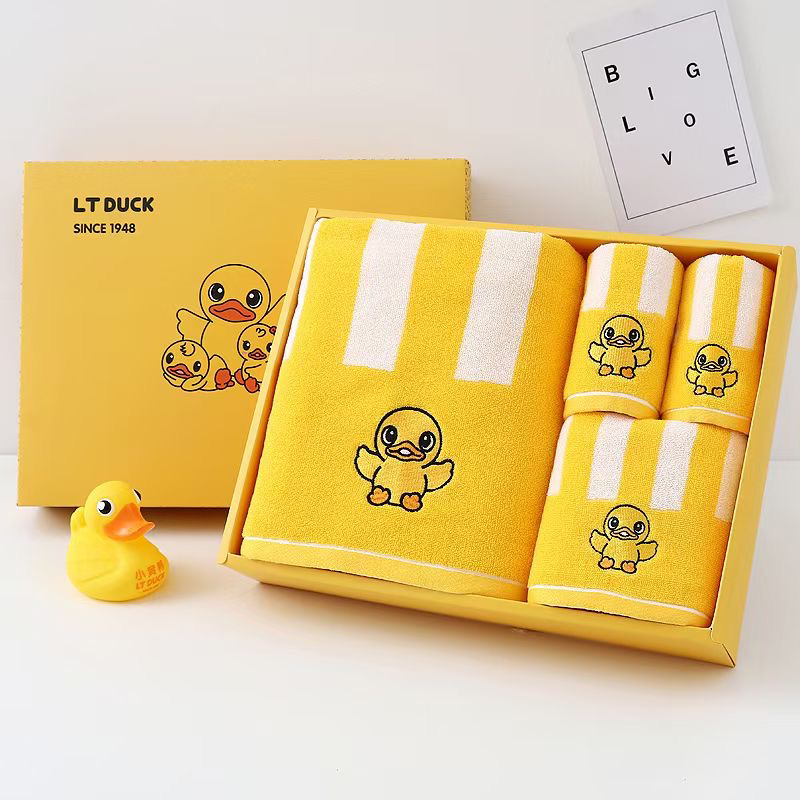 LTDUCK pequeño pato amarillo toalla de baño para niños toalla de algodón caja de 4 piezas caja de regalo suave absorbente para hombres y mujeres hogar Specification image