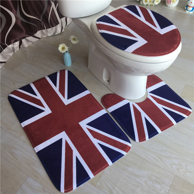 3D Ocean Dolphin Anti-slip Absorbent Floor mat Carpet Flannel three-piece set Toilet floor mat Bathroom anti-slip mat Item Picture