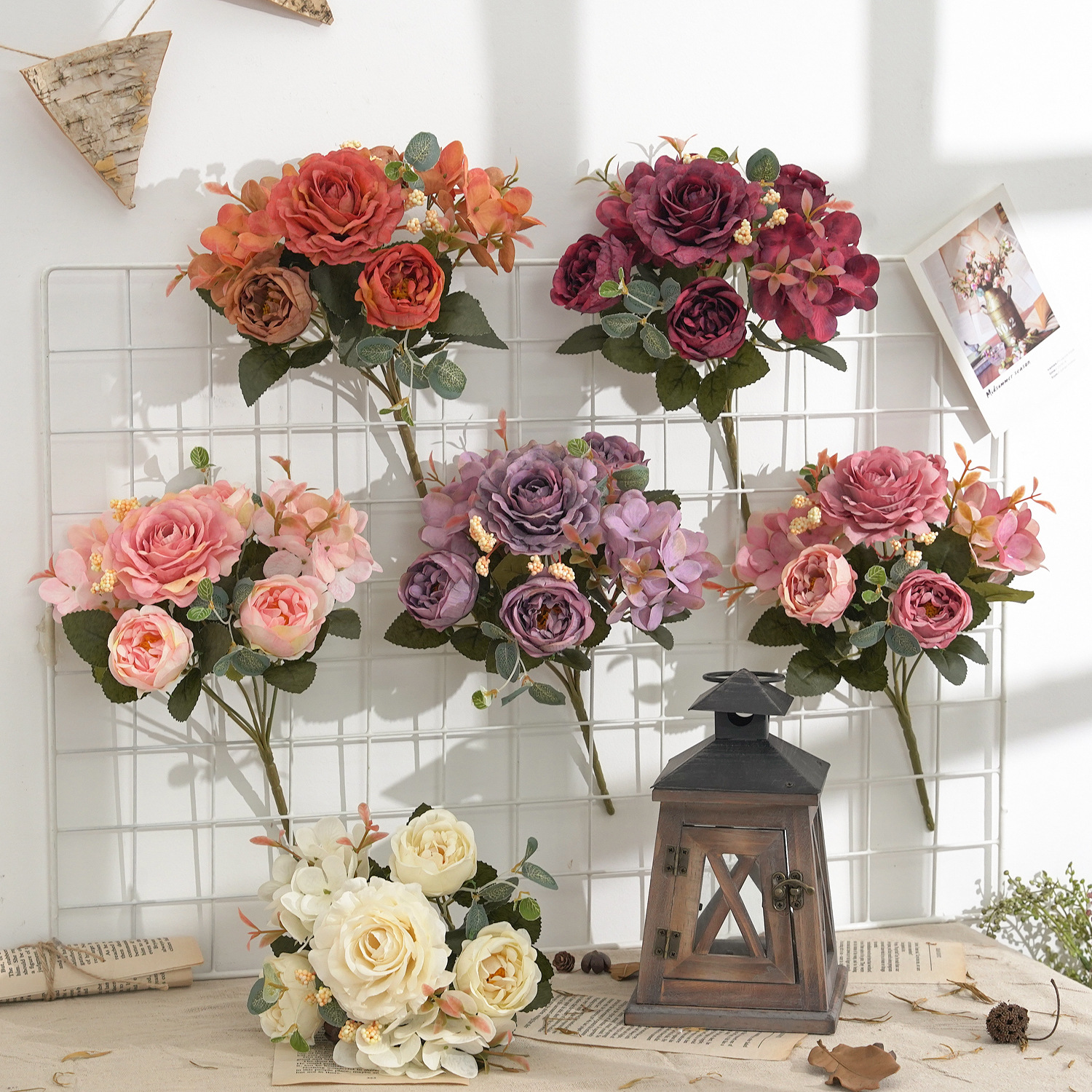 European-style hydrangea and peony bouquets, artificial silk flowers, fake flowers, wedding home, living room decoration, photography and shooting props