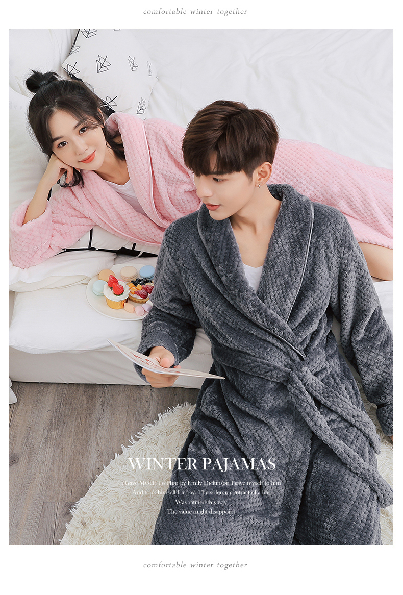 Nightgown Women's Winter Fleece Flannel Couple Bathrobe Plus Long Coral Fleece Men's Pajamas Spring And Winter details Picture