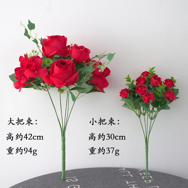 New product simulation 7-fork Bulgarian rose bouquet, wedding indoor dining room decoration and arrangement, silk flower cross-border Item Picture