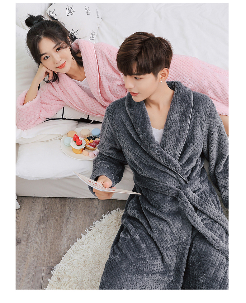 Nightgown Women's Winter Fleece Flannel Couple Bathrobe Plus Long Coral Fleece Men's Pajamas Spring And Winter